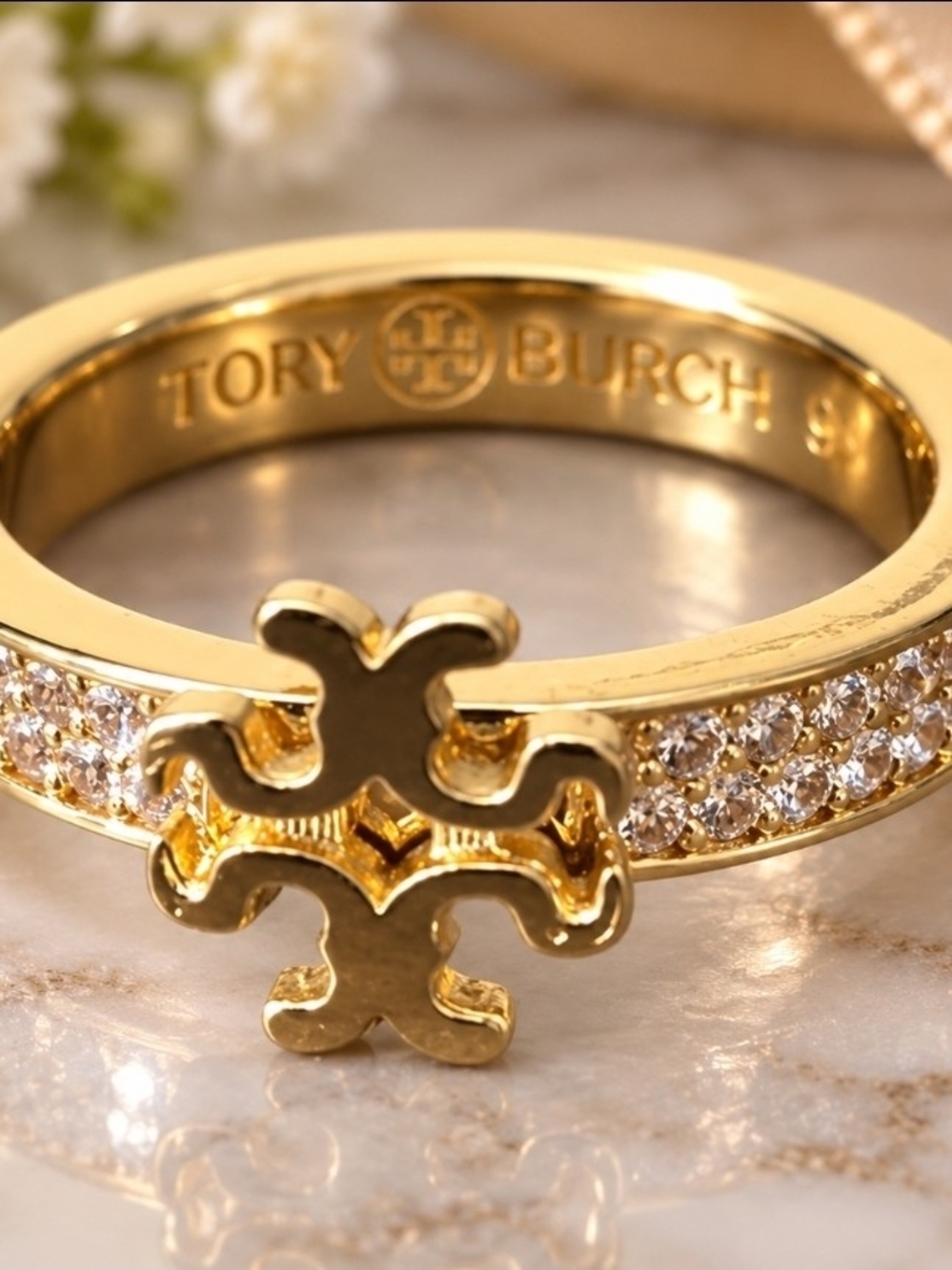 SZ-9 Gold Crystal-Accented Logo Ring